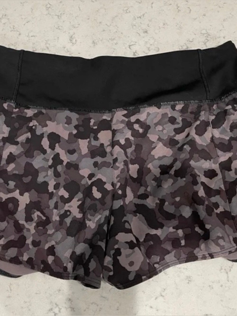 Athleta Black and Gray Camo Running Shorts
